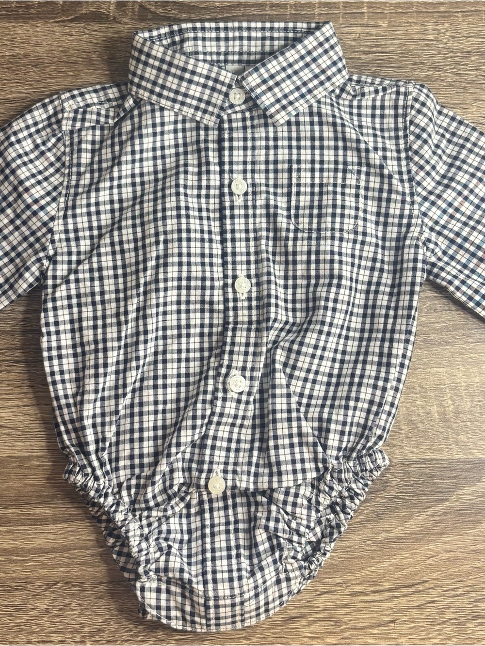 Janie & Jack Baby Boys Navy and White Plaid Button-Up Bodysuit